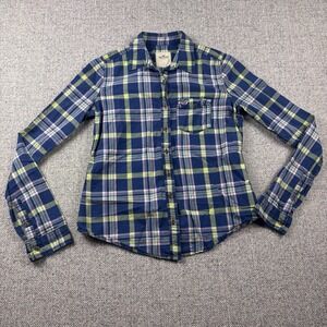 Juniors Womens Hollister Long Sleeve Button Shirt Size S Blue Yellow